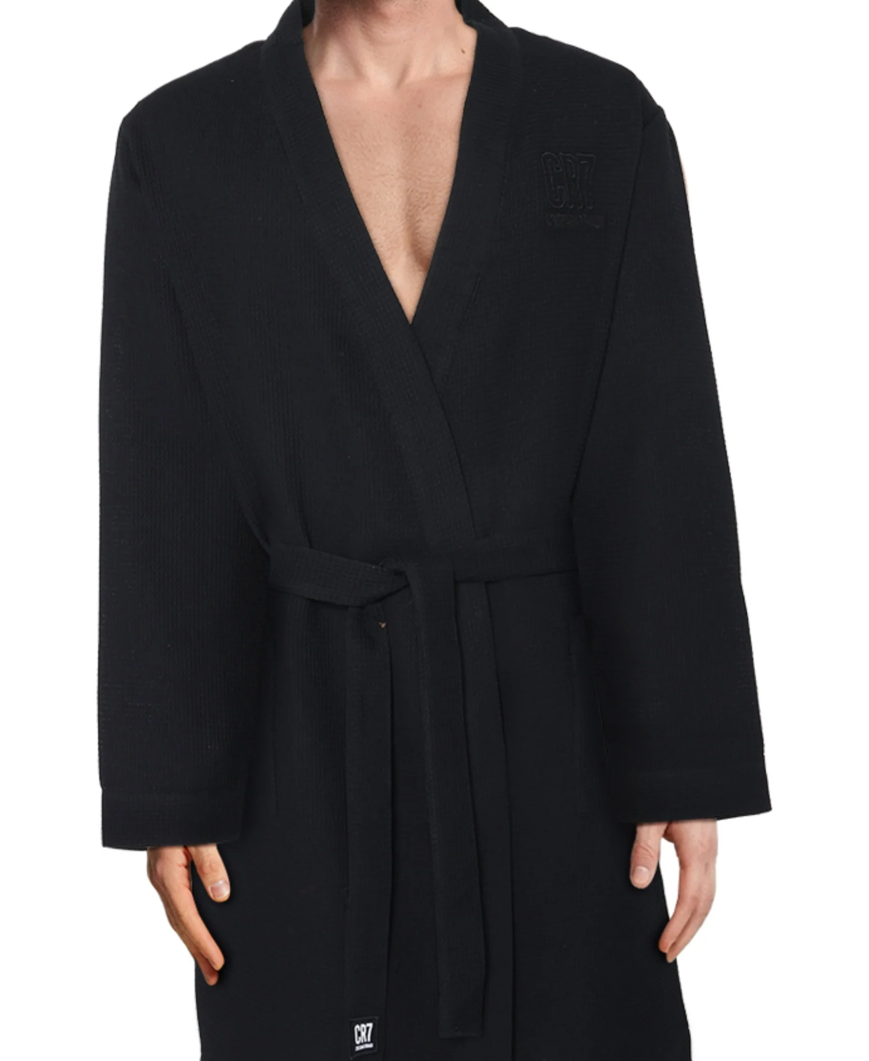 CR7 Men's Waffle Weave Bathrobe, Black - Image 4