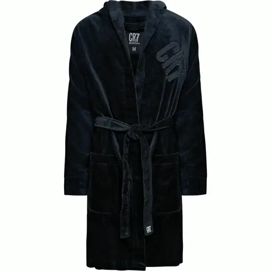 CR7 Men's Bathrobe -100% Cotton, Black - Image 4